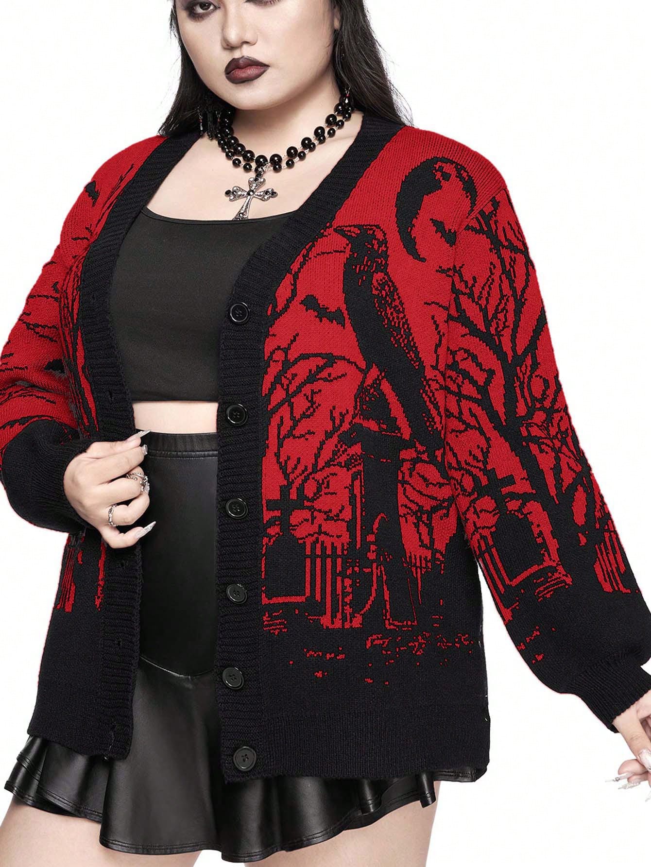 Plus Gothic Horror Graveyard Loose Cardigan