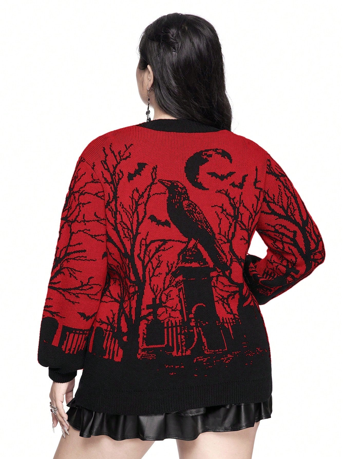 Plus Gothic Horror Graveyard Loose Cardigan