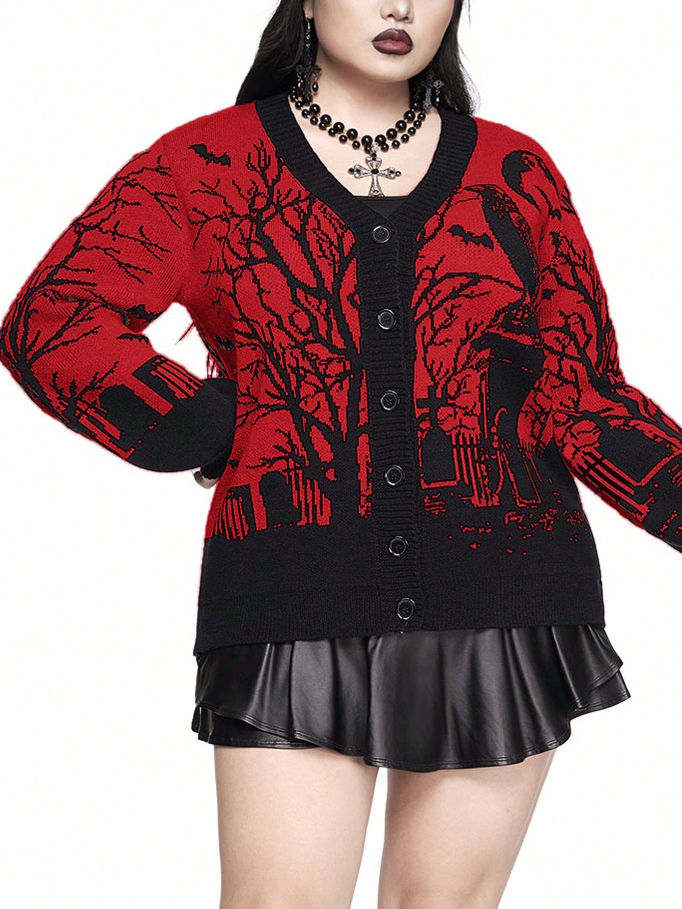 Plus Gothic Horror Graveyard Loose Cardigan