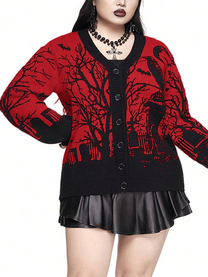 Plus Gothic Horror Graveyard Loose Cardigan