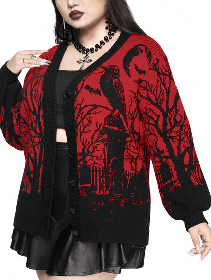 Plus Gothic Horror Graveyard Loose Cardigan