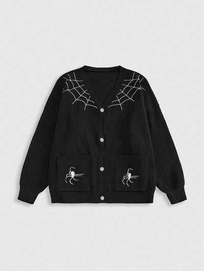 Plus Gothic Spider Embroidered Cardigan