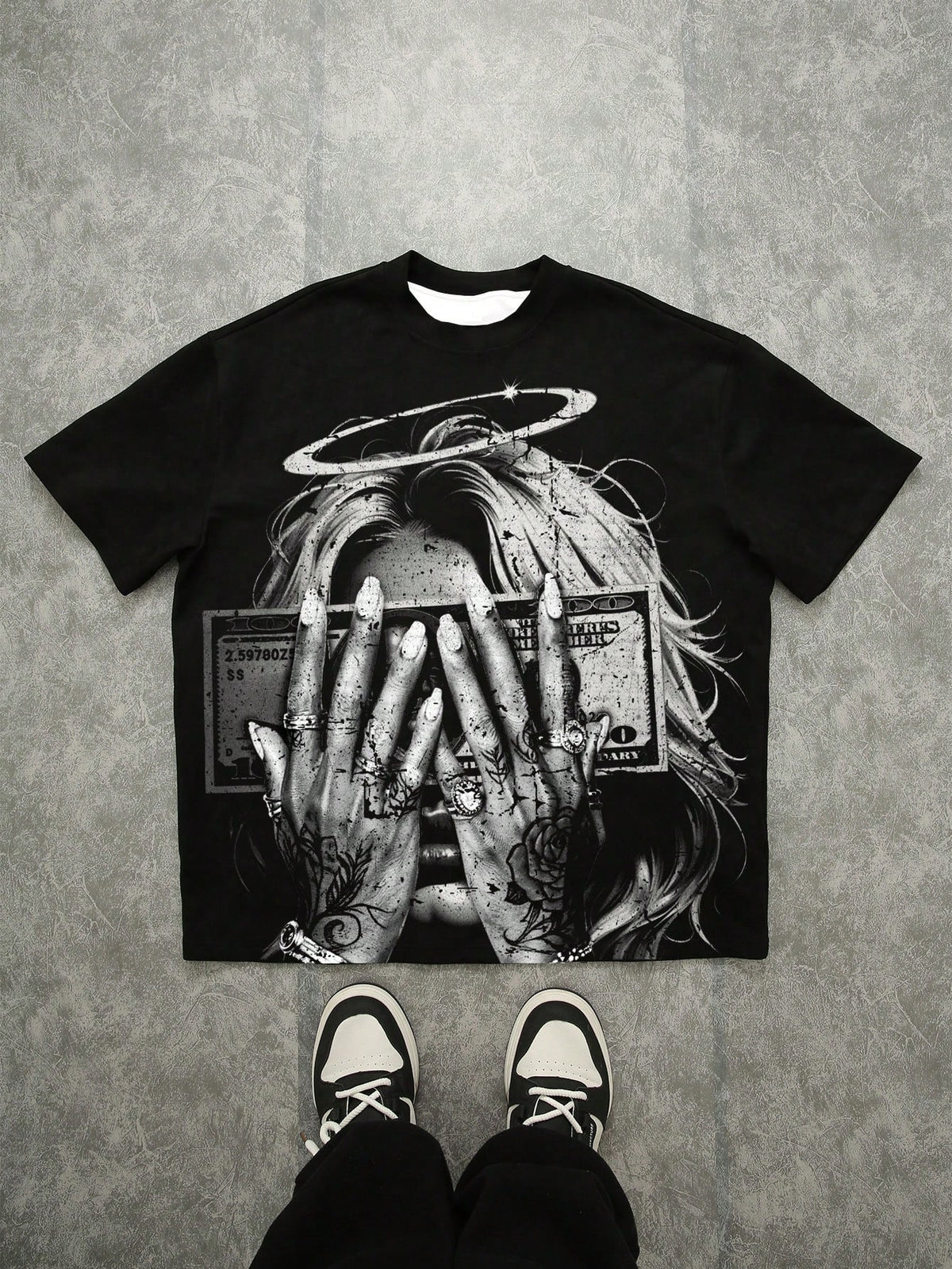 Plus Money Angel Face Graphic Oversized Tee