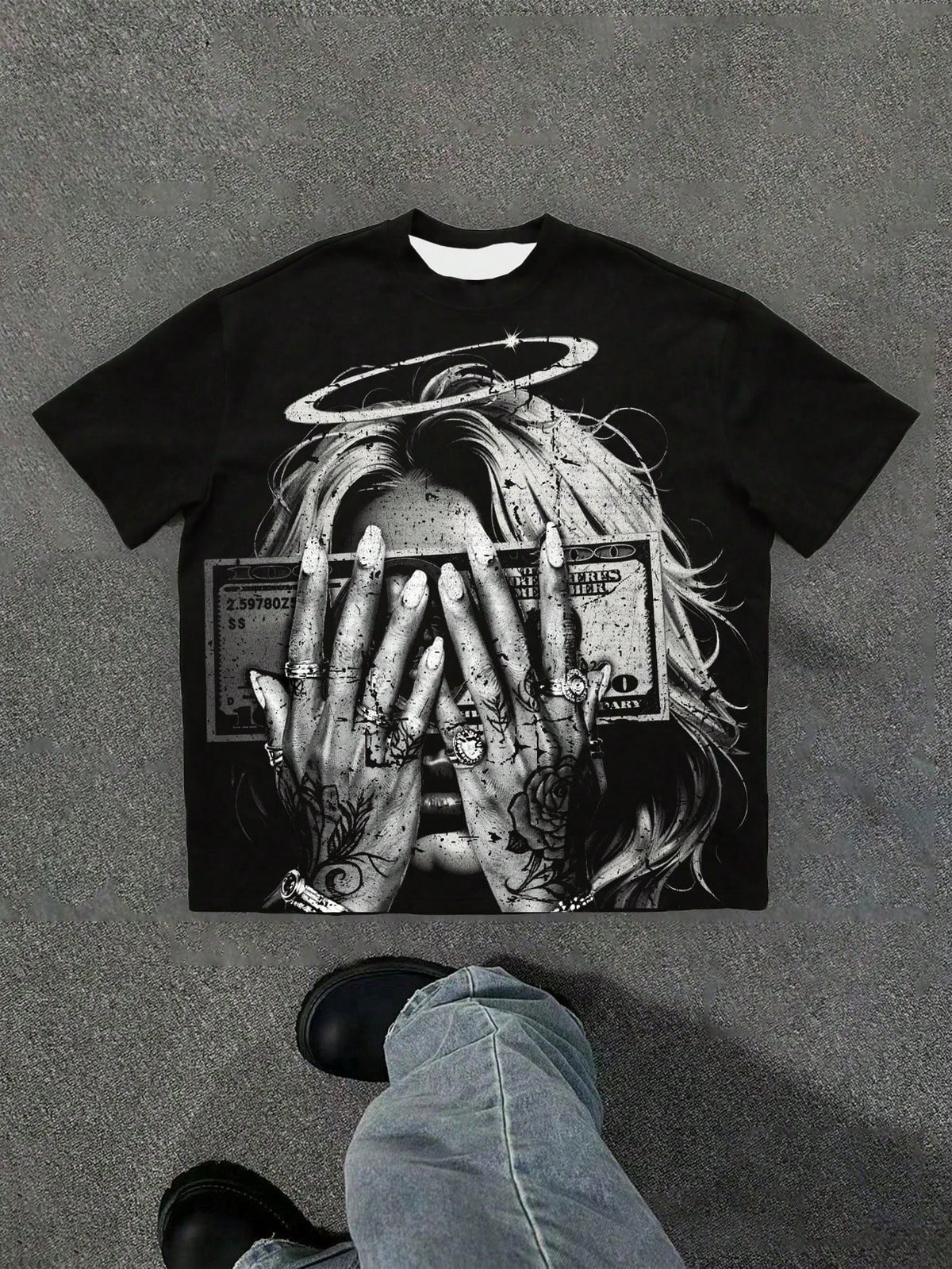 Plus Money Angel Face Graphic Oversized Tee