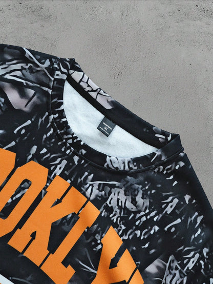 Plus Size Men's Colorblock Letter Print Sweatshirt