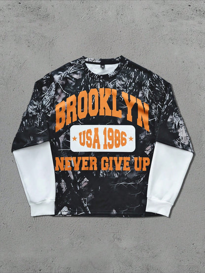 Plus Size Men's Colorblock Letter Print Sweatshirt