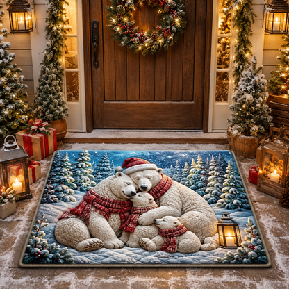 Polar Bear Family Snowy Festive Christmas Gate Doormat