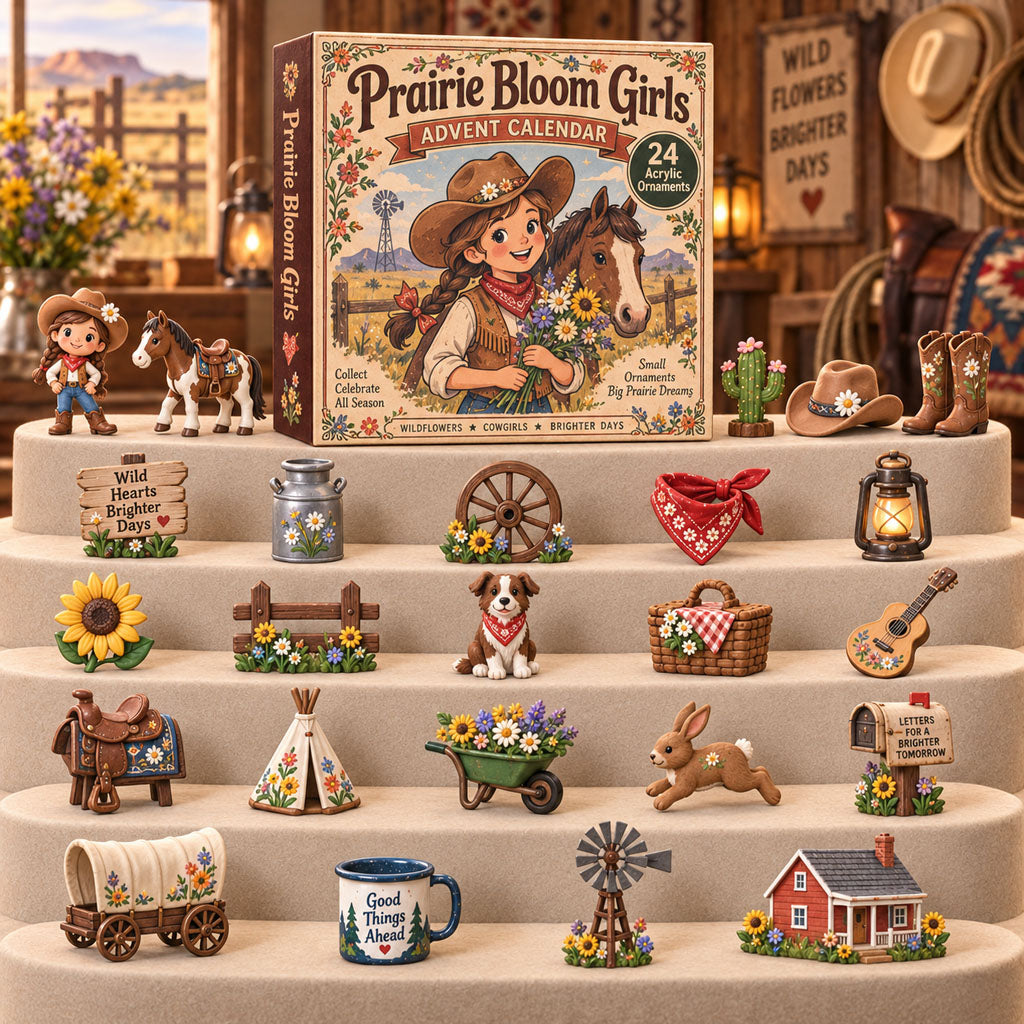 CHRISTMAS KICKOFF 40% OFF - Prairie Bloom Girls Advent Calendar 2026 - 24-Day Festive Countdown, Acrylic Charms Blind Box - Gift For Cowgirl Lovers AC0TH262