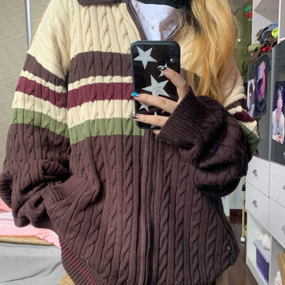 Preppy Aesthetic Collar Striped Cardigan