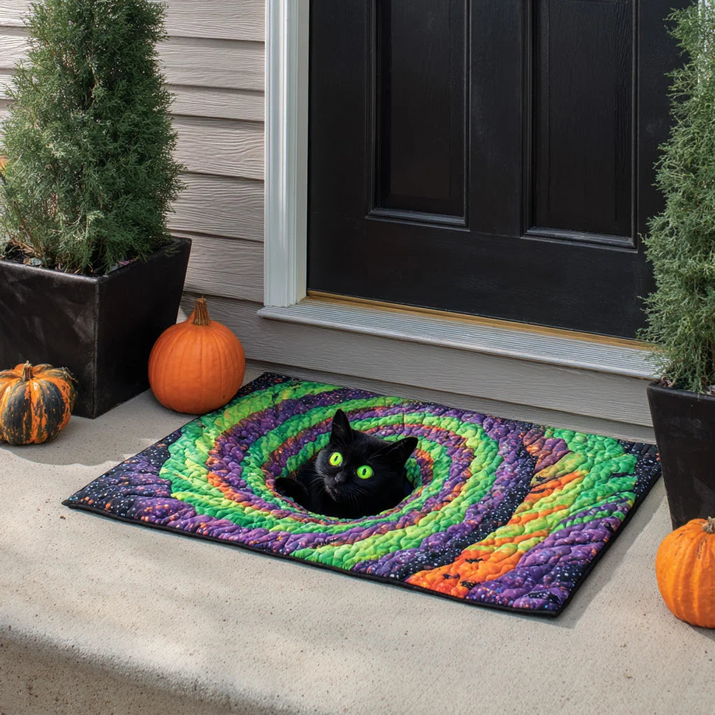Psychedelic Black Cat Vortex Halloween Gate Doormat