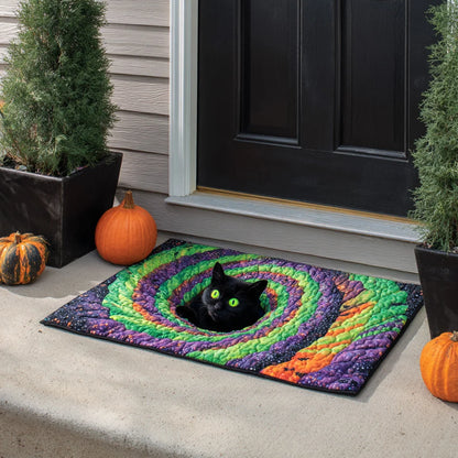 Psychedelic Black Cat Vortex Halloween Gate Doormat