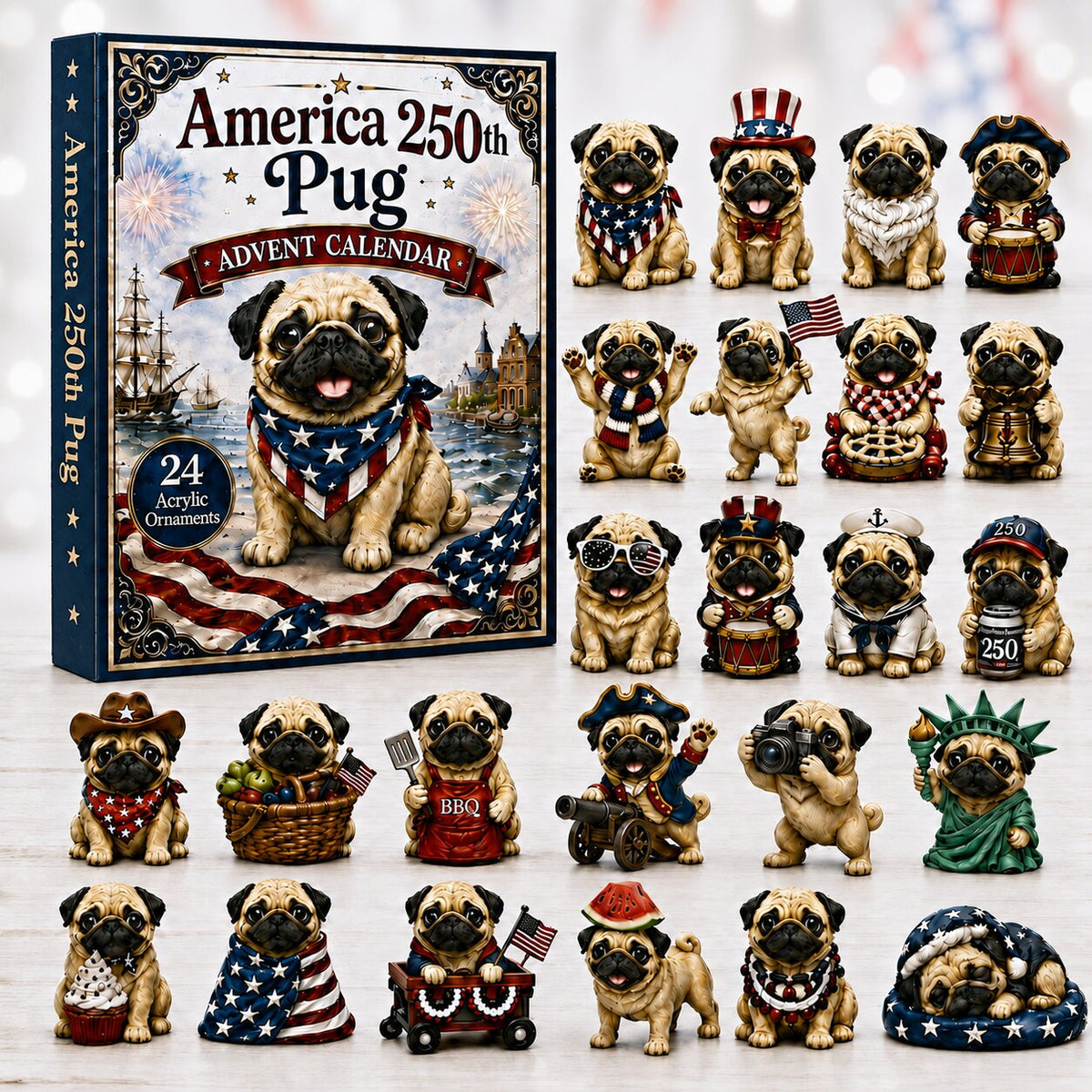 CHRISTMAS KICKOFF 40% OFF - Pug Advent Calendar 2026 - 24-Day Festive Countdown, Acrylic Charms Blind Box - Gift For Dog Lovers
