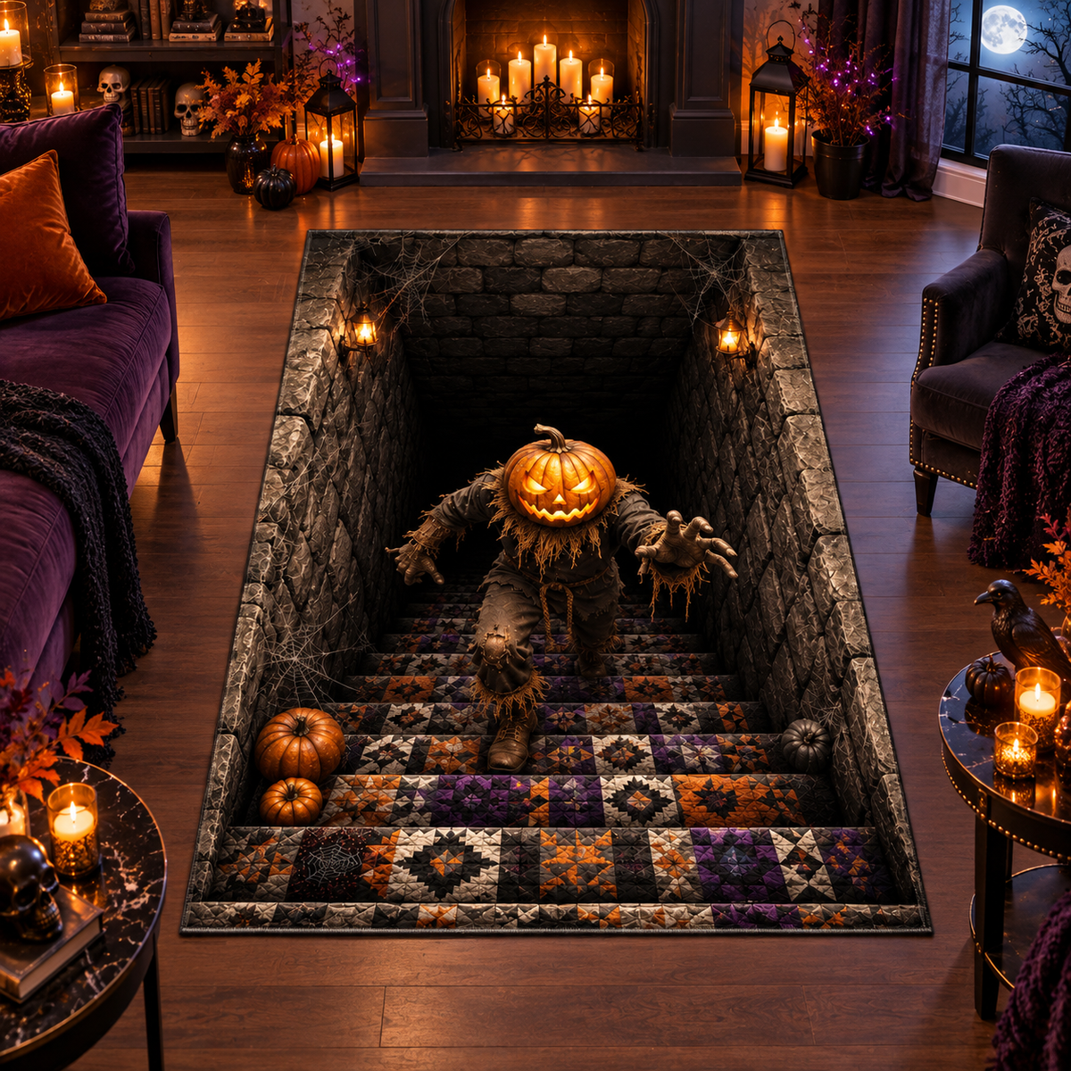 Pumpkin Staircase Dungeons Area Rug