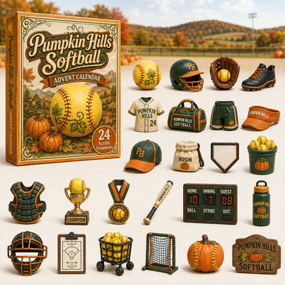 FALL KICKOFF 40% OFF - Pumpkin Hills Softball Advent Calendar 2026 - 24-Day Festive Countdown, Acrylic Charms Blind Box - Gift For Softball Lovers AC0HA070