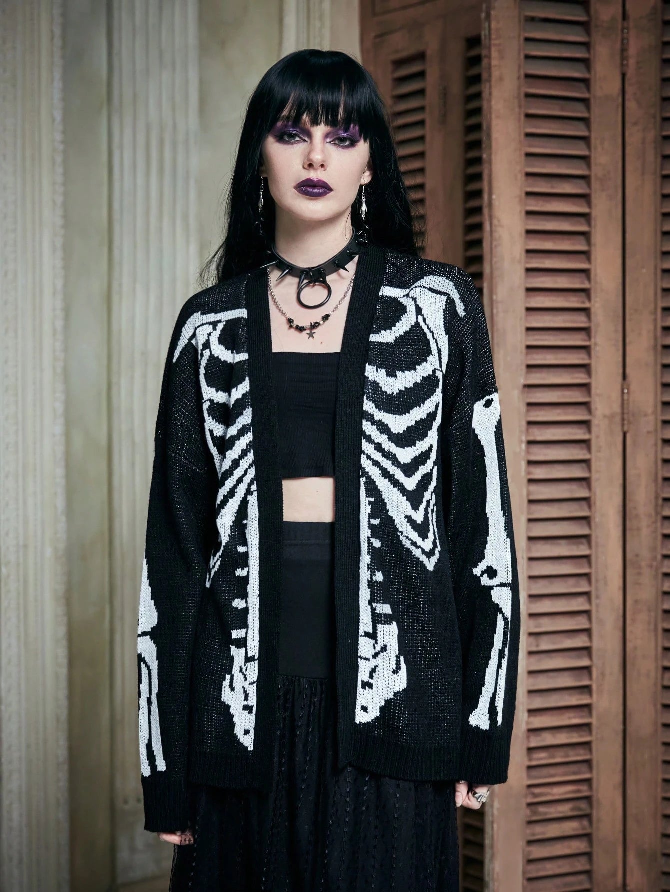Punk Skeleton Drop Shoulder Cardigan