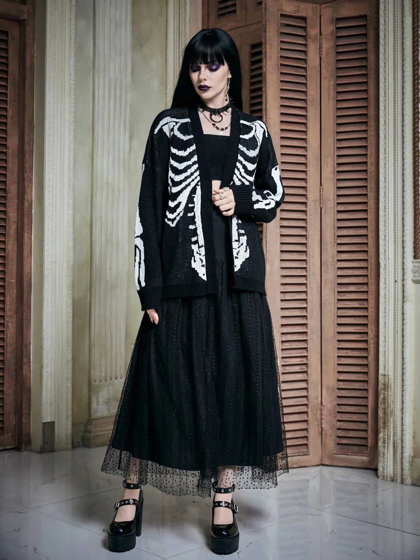 Punk Skeleton Drop Shoulder Cardigan