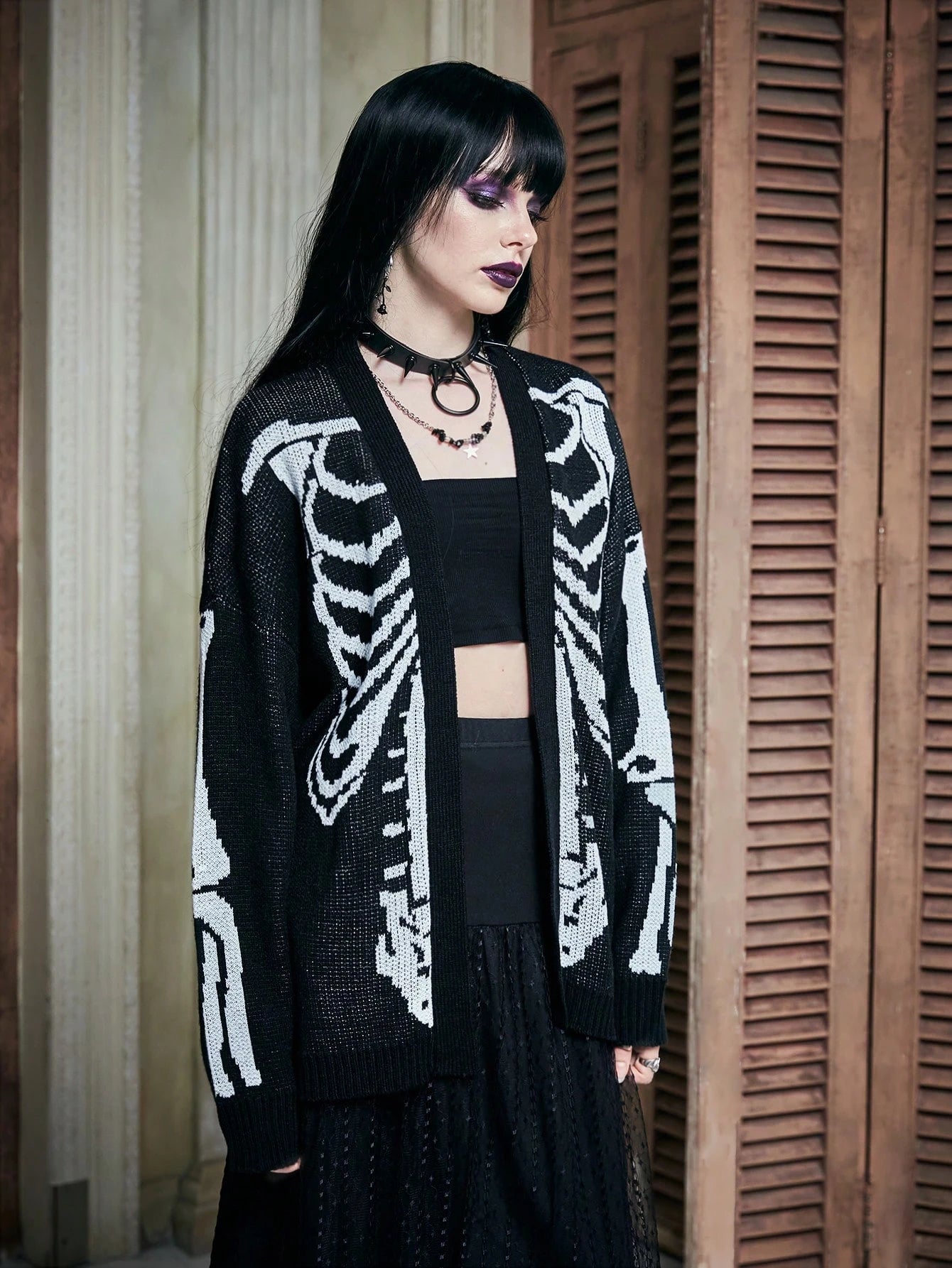 Punk Skeleton Drop Shoulder Cardigan