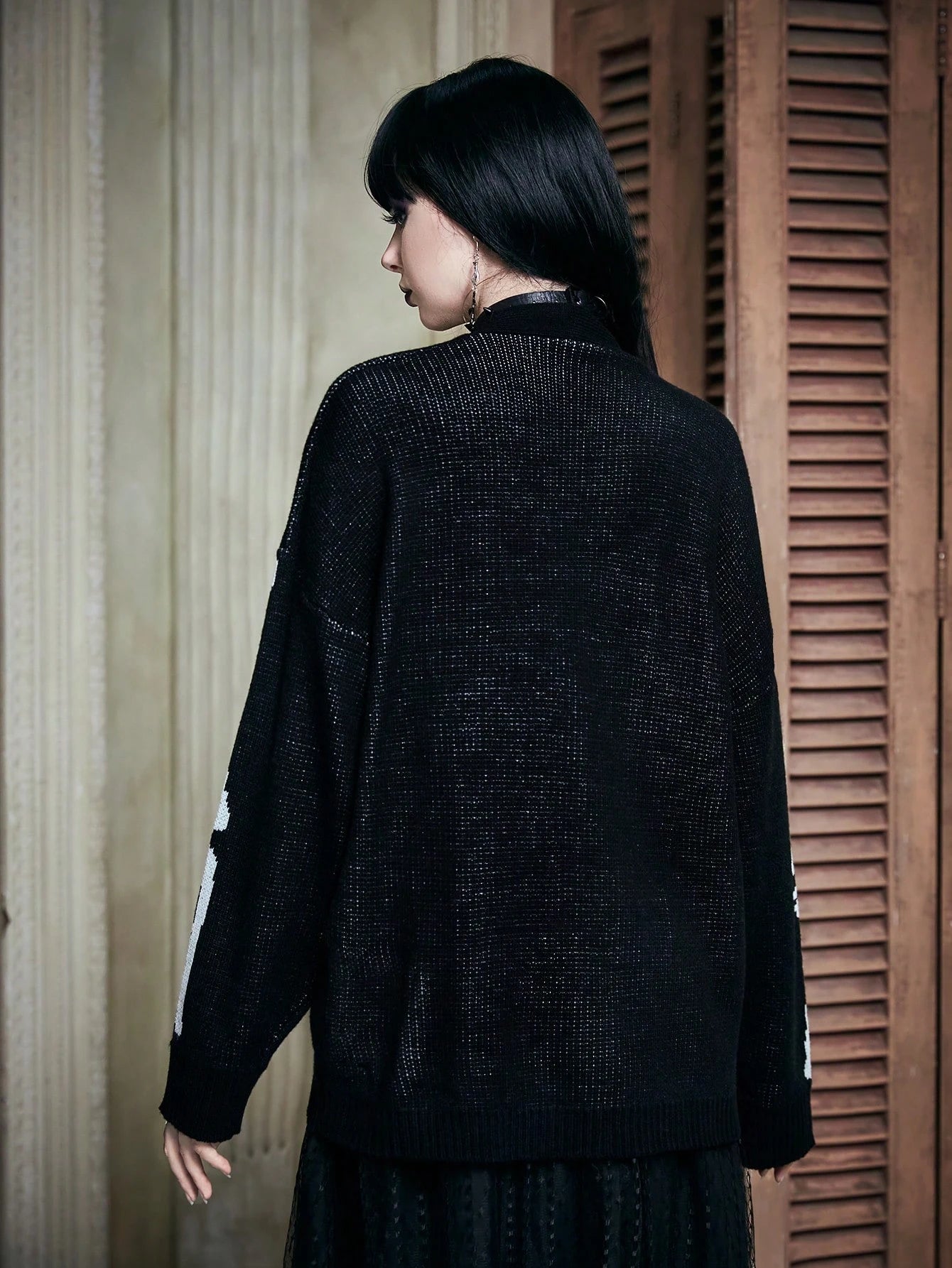 Punk Skeleton Drop Shoulder Cardigan