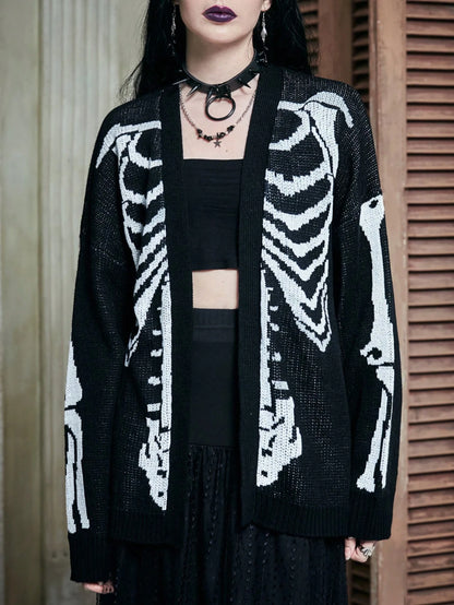 Punk Skeleton Drop Shoulder Cardigan