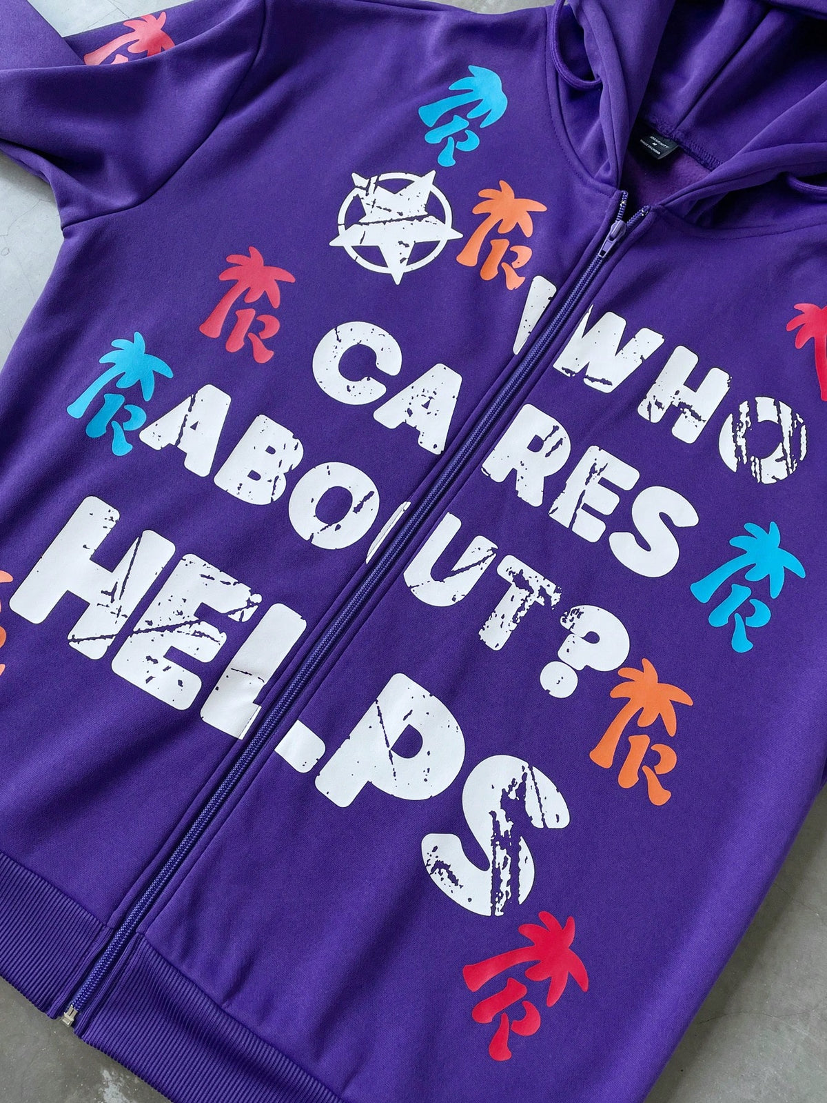 Purple Graphic Zip Up Streetwear Hoodie
