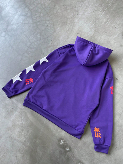 Purple Graphic Zip Up Streetwear Hoodie