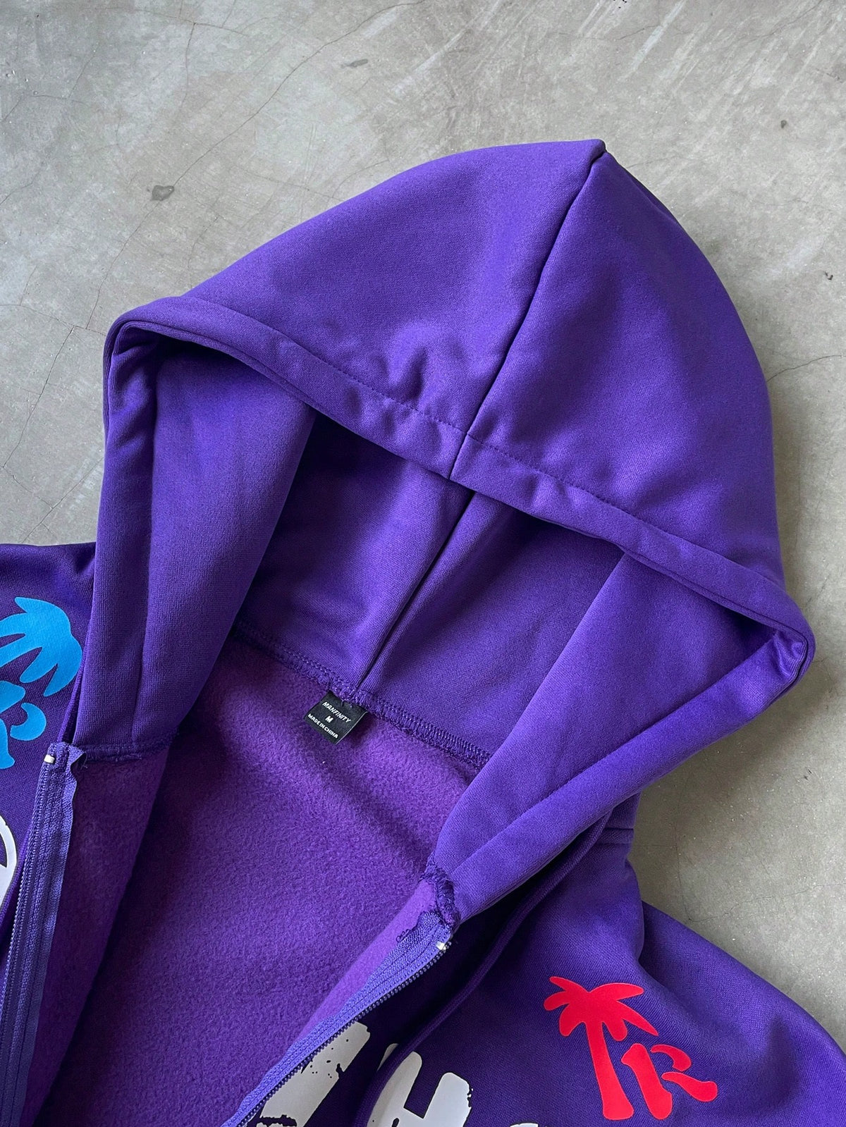 Purple Graphic Zip Up Streetwear Hoodie