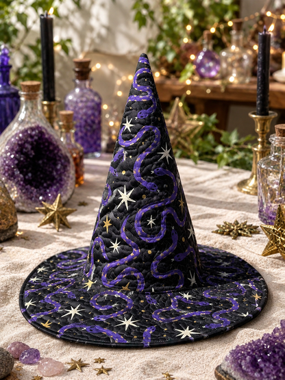 Purple Serpent & Celestial Star Halloween Quilt Witch Hat