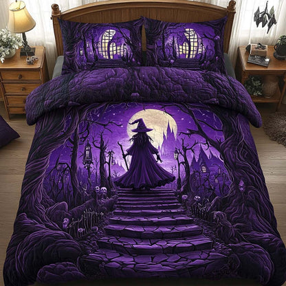 Purple Witch Castle Halloween Bedding Set