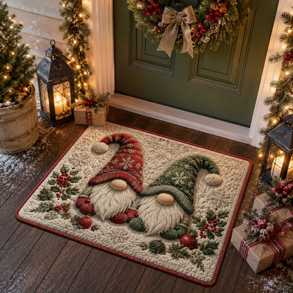 Quilted Christmas Gnomes Holiday Entrance Rug Christmas Gate Doormat