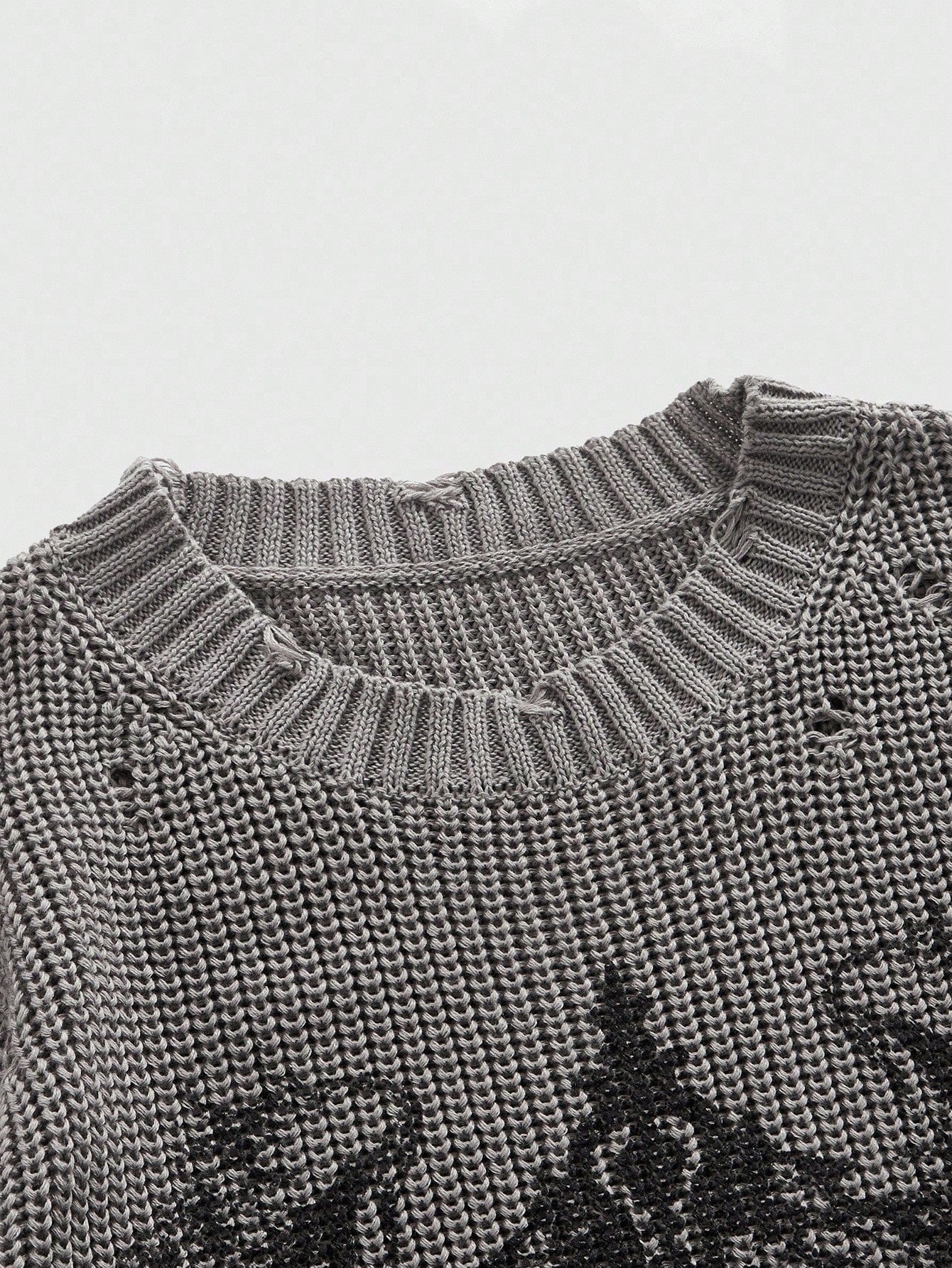 Grunge Punk Men’s Distressed Apocalyptic Print Knit Sweater