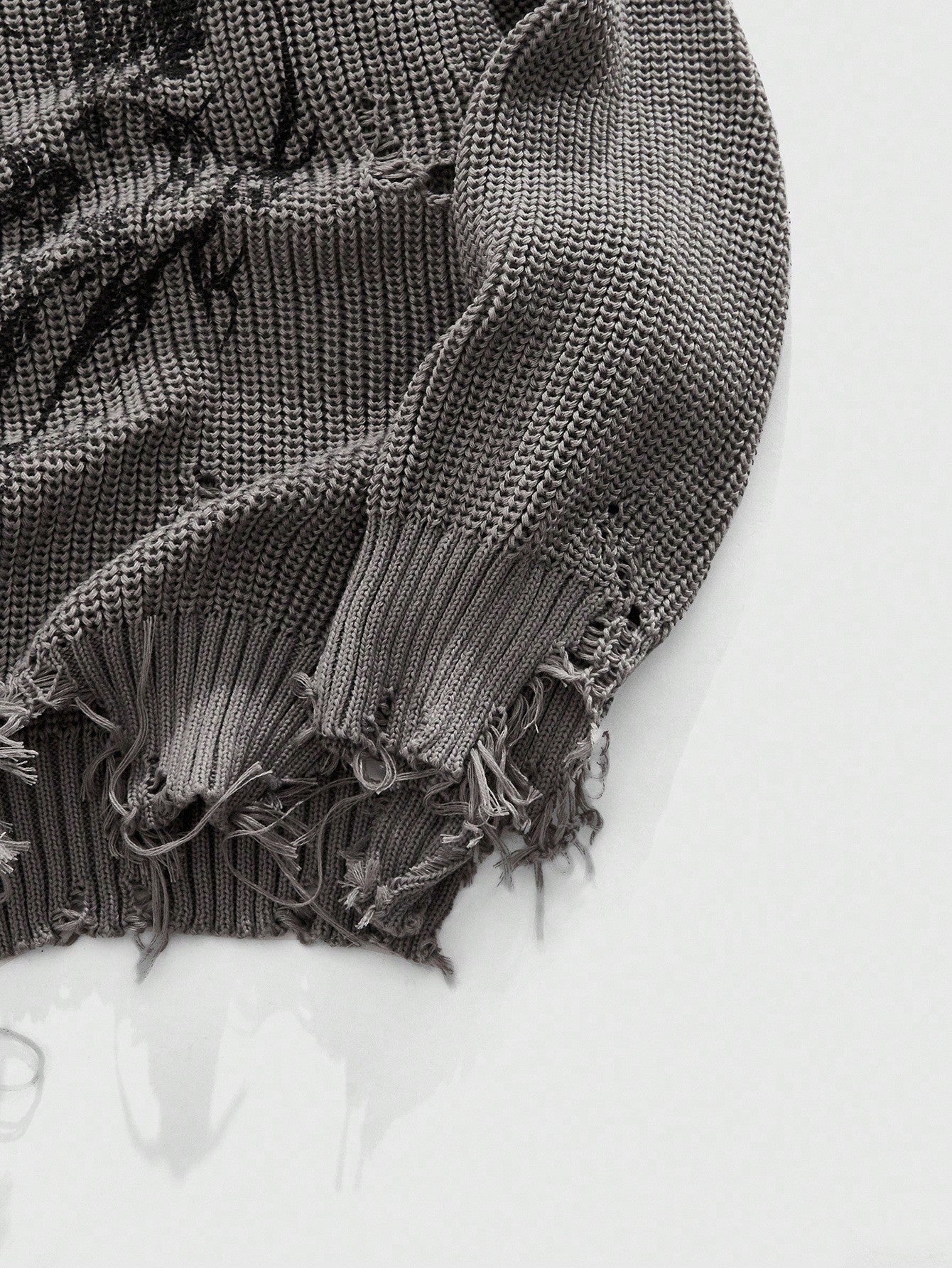 Grunge Punk Men’s Distressed Apocalyptic Print Knit Sweater