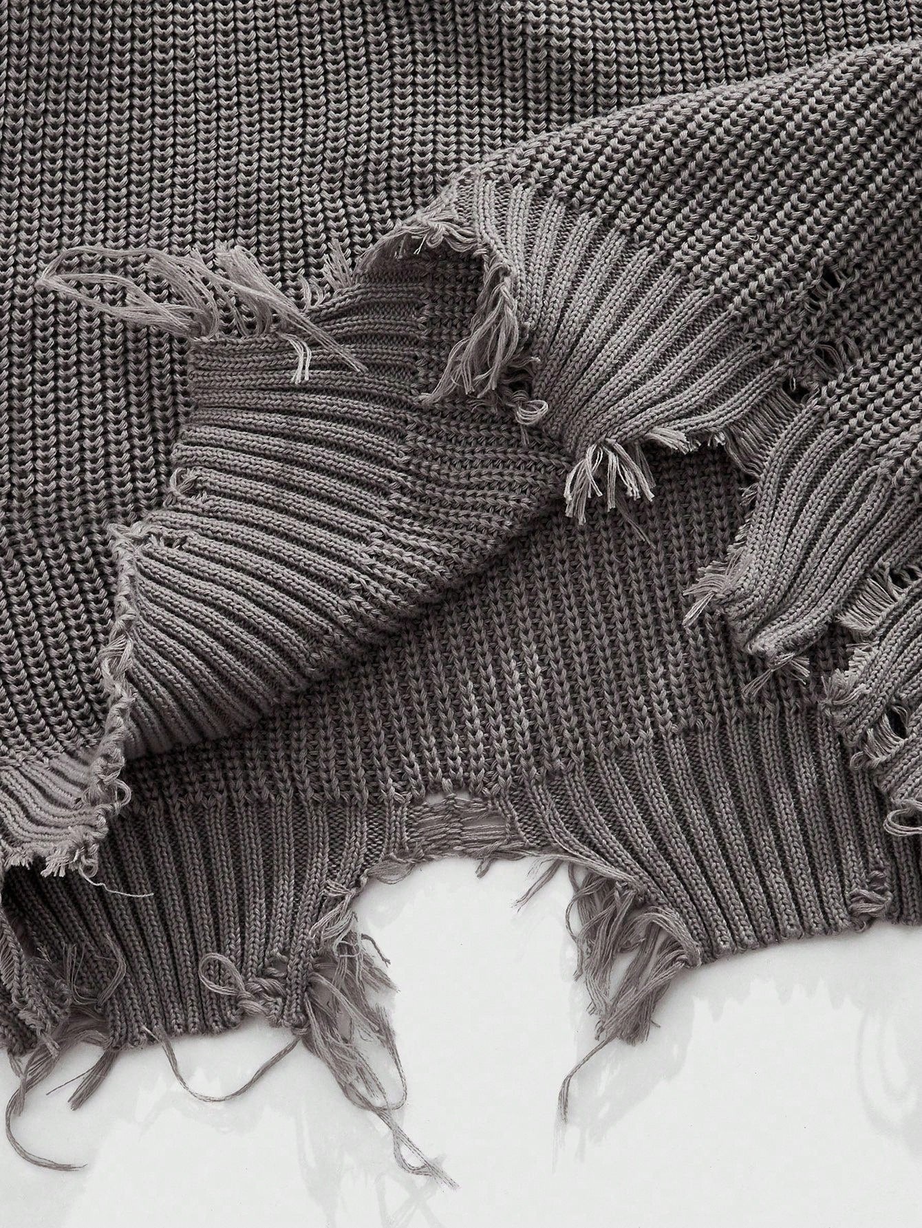 Grunge Punk Men’s Distressed Apocalyptic Print Knit Sweater