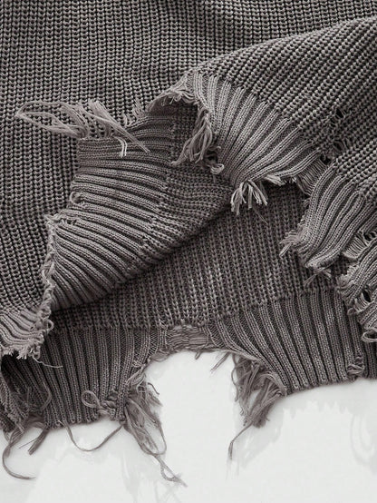 Grunge Punk Men’s Distressed Apocalyptic Print Knit Sweater