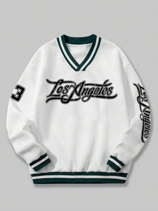 Letter Graphic Striped Trim Basketball Sweatshirt