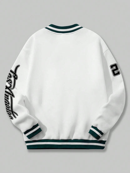 Letter Graphic Striped Trim Basketball Sweatshirt