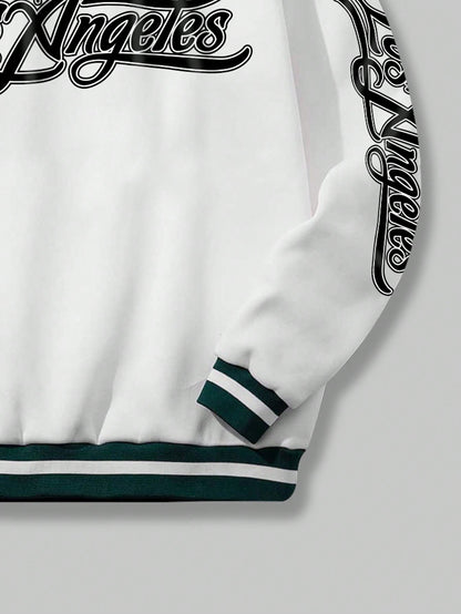 Letter Graphic Striped Trim Basketball Sweatshirt