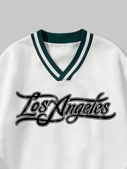 Letter Graphic Striped Trim Basketball Sweatshirt