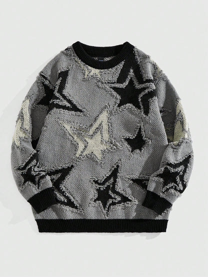 Street Life Men’s Contrast Color Star Jacquard Sweater