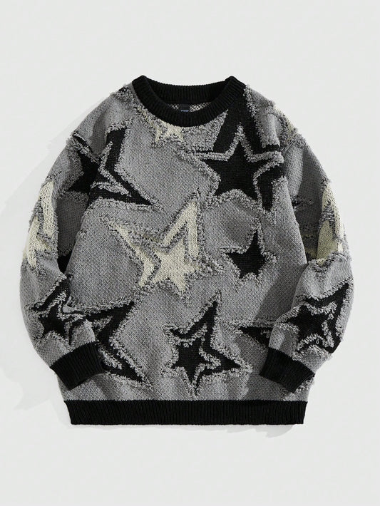 Street Life Men’s Contrast Color Star Jacquard Sweater