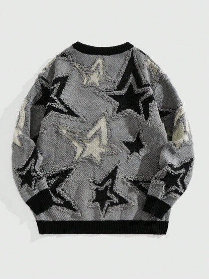 Street Life Men’s Contrast Color Star Jacquard Sweater