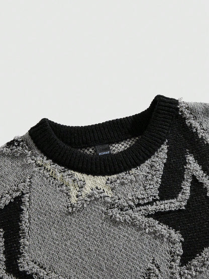Street Life Men’s Contrast Color Star Jacquard Sweater