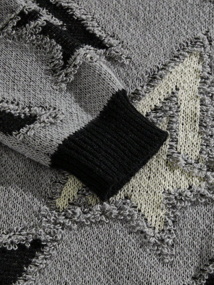 Street Life Men’s Contrast Color Star Jacquard Sweater