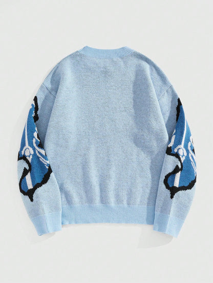 Street Life Men’s Bone Print Crew Neck Casual Pullover Sweater for Fall & Winter