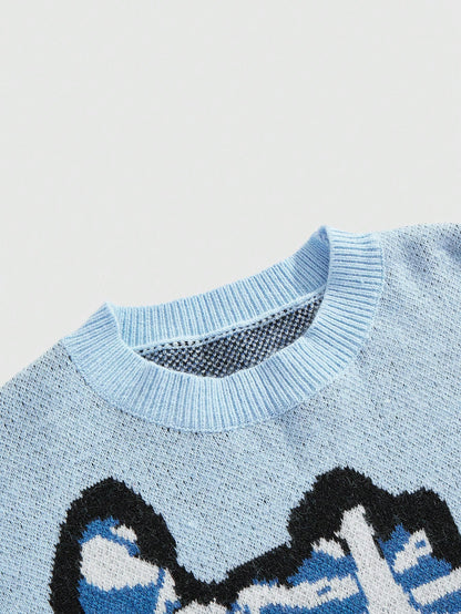 Street Life Men’s Bone Print Crew Neck Casual Pullover Sweater for Fall & Winter