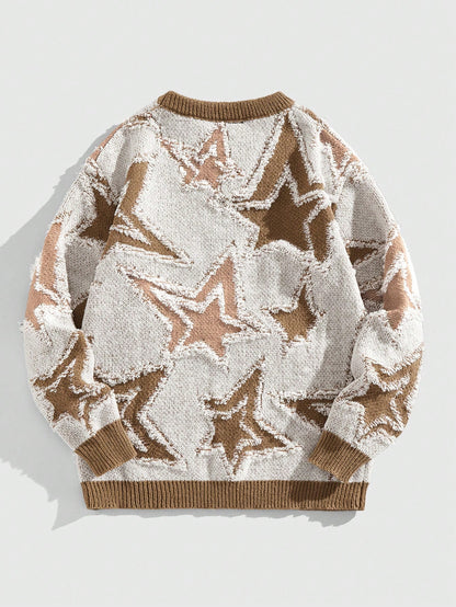 Street Life Men’s Stylish Contrast Color Star Jacquard Pullover Sweater