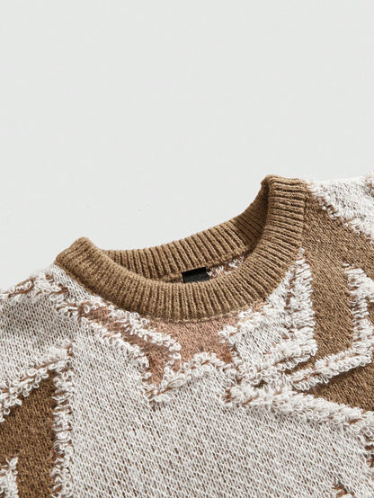 Street Life Men’s Stylish Contrast Color Star Jacquard Pullover Sweater