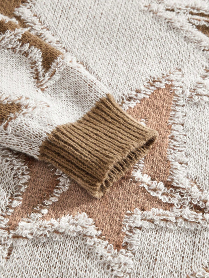 Street Life Men’s Stylish Contrast Color Star Jacquard Pullover Sweater