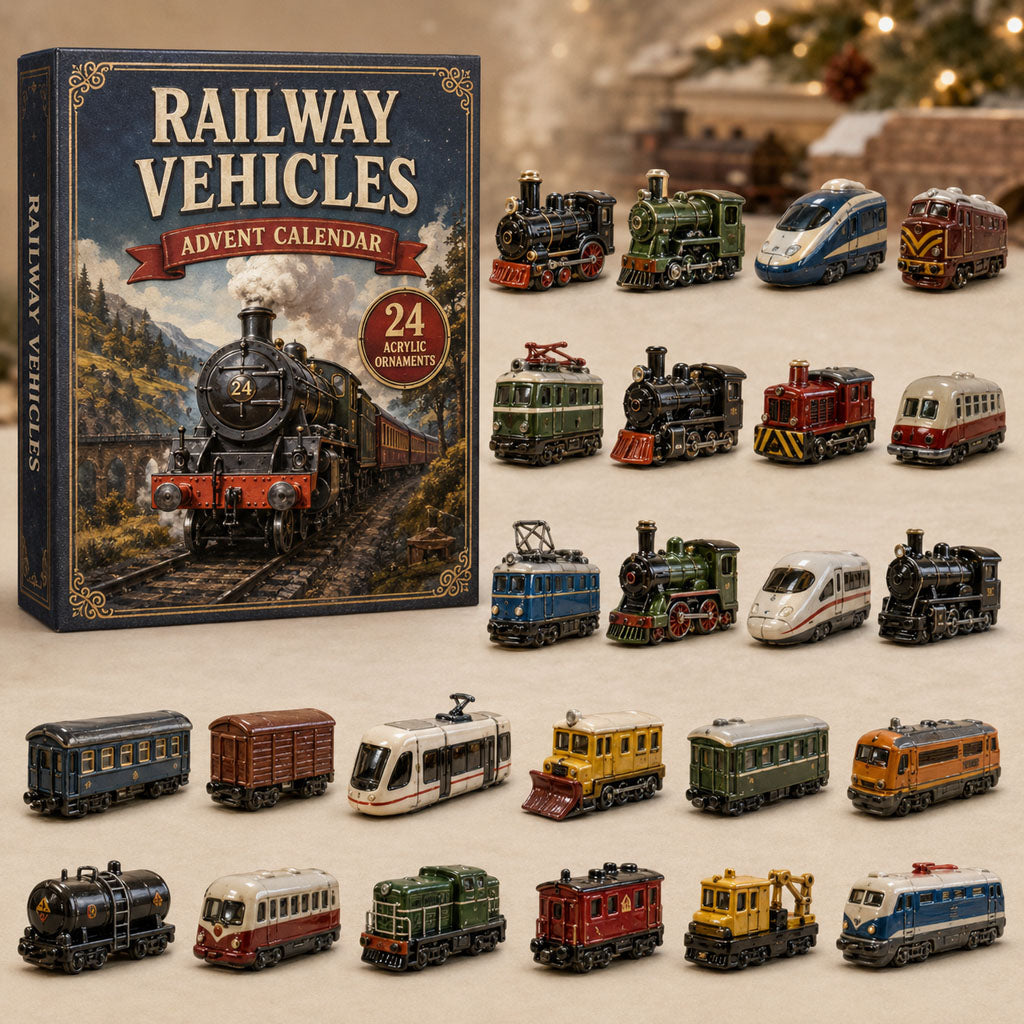 CHRISTMAS KICKOFF 40% OFF - Railway Vehicles Train Advent Calendar 2026 - 24-Day Festive Countdown, Acrylic Charms Blind Box - Gift For Vehicle Lovers AC0TM225