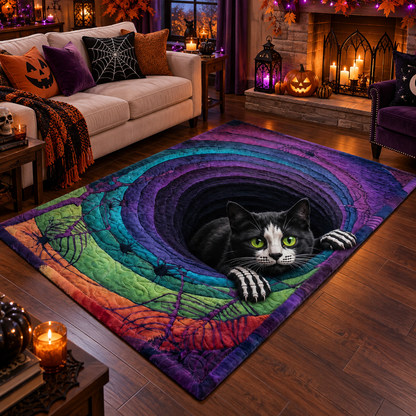 Rainbow Hole Skull Cat Halloween Area Rug