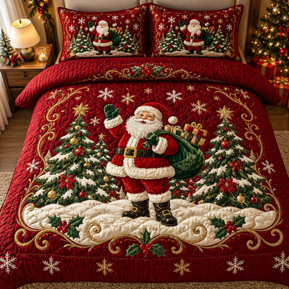 Red Christmas Bedding Set Santa Claus Quilt Cover Decor